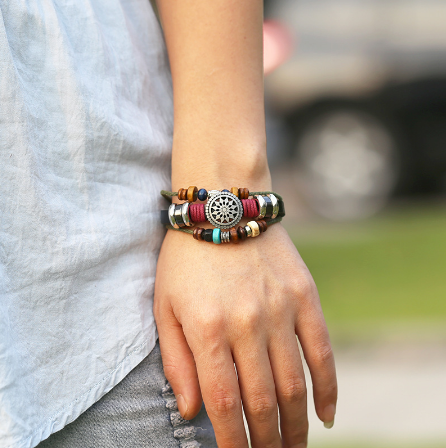 Sunflower Wooden Bead Bracelet